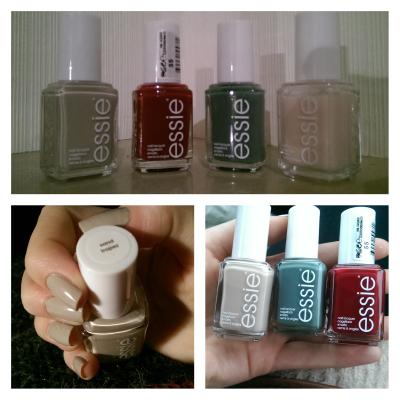 Das hier sind meine ersten Essies, die ich in meinem nachfolgenden Beitrag vorstellen werde. 
<br />
Grün: fall in line
<br />
Rot: a list
<br />
Beige: sand tropez
<br />
Rosa: limo-scene